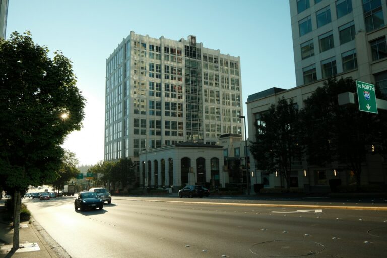 Commercial office towers along a Southern California street