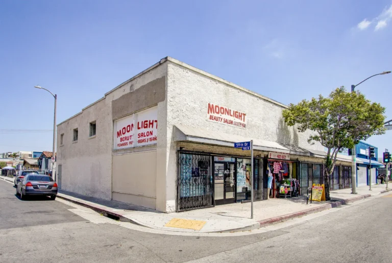 Corner retail building with ground-floor storefronts